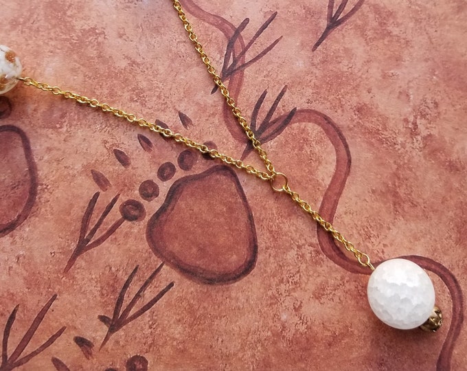 Cracked Quartz with Gold & White "Snow" Beads Y Necklace