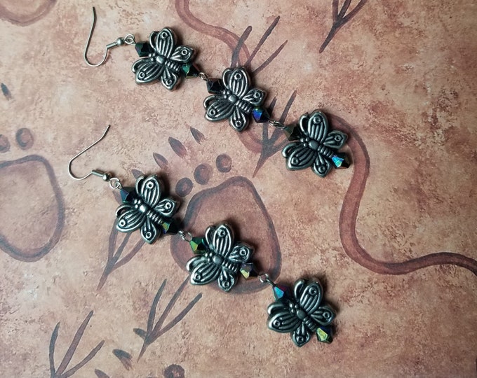 Silver Acrylic Butterfly Earrings