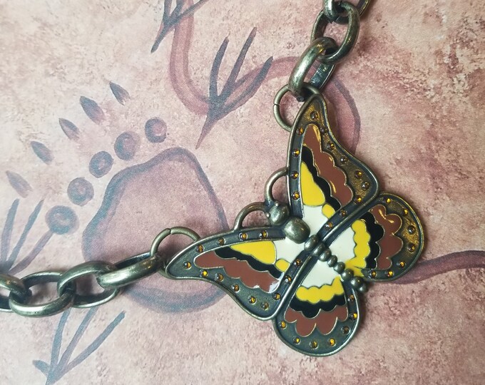 Antique Gold Chunky Chain Butterfly Necklace