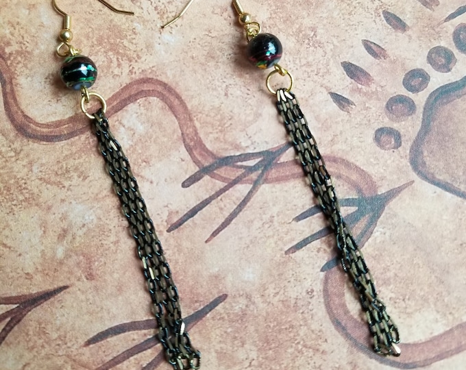 Black and Gold Beaded Chain Earrings