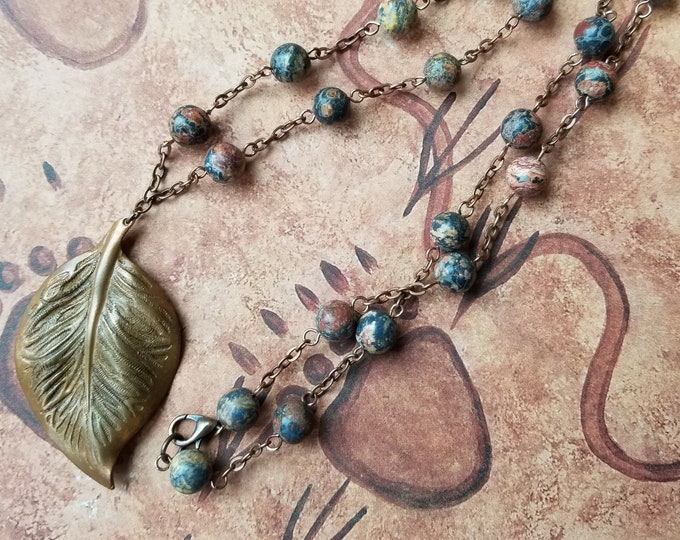 Copper Leaf Natural Stone Beaded Necklace