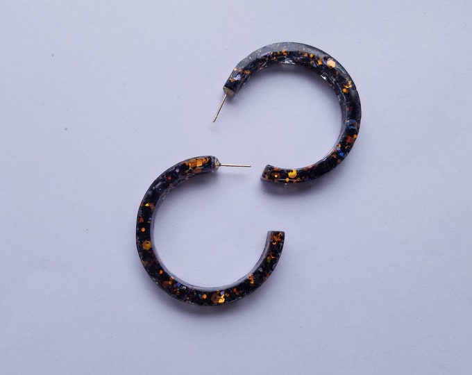 Black and Orange Resin Glitter Hoops