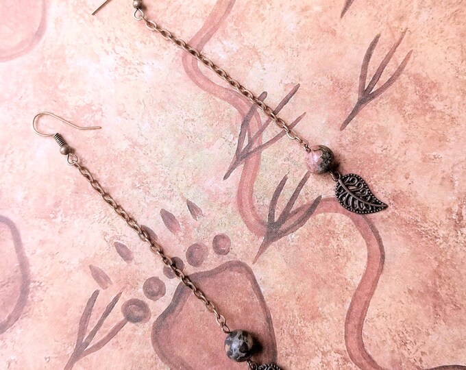 Copper Leaf and Natural Stone Earrings