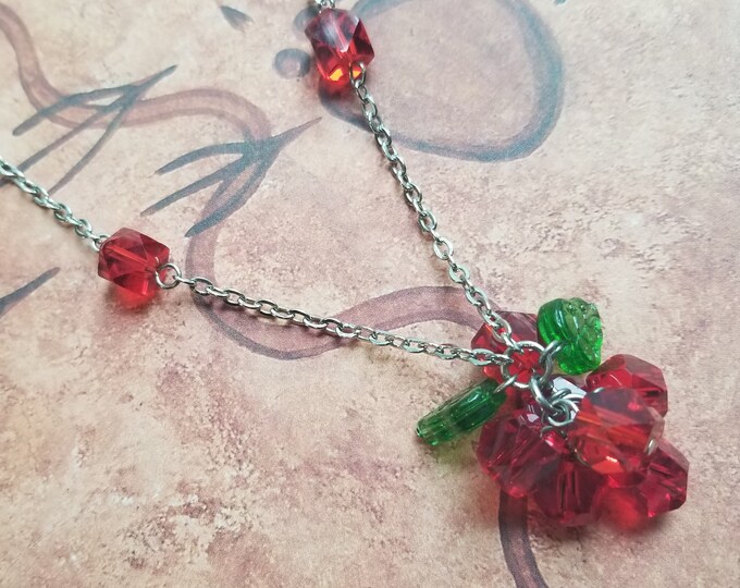 Red Glass Beaded Cluster Necklace