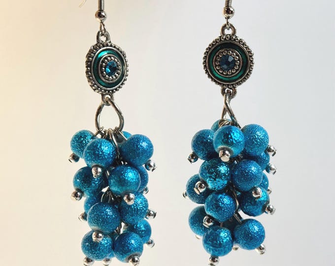 Bold Blue Cluster Bead Dangle Earrings | Statement Beaded Drop Earrings | Boho Chic Handmade Jewelry