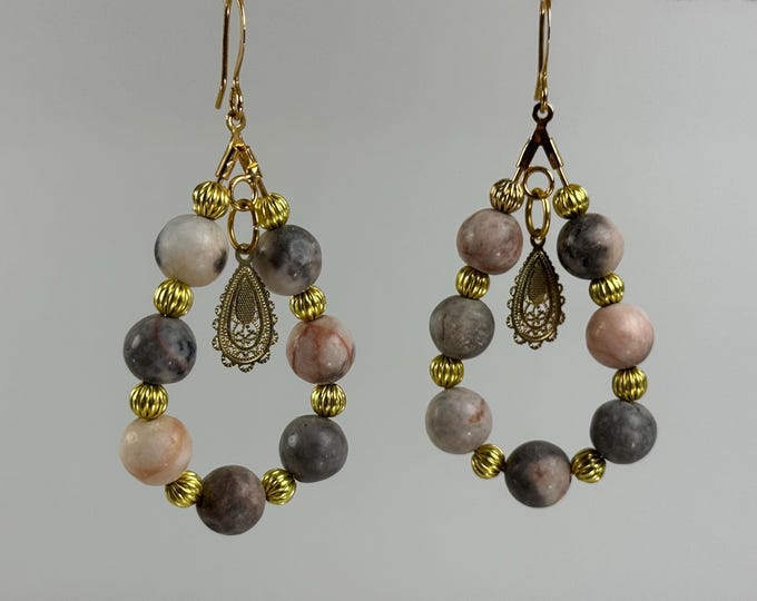 Dyed Jasper Bead Earrings with Gold Accents | Natural Stone Dangle Earrings | Boho Drop Earrings Handmade Jewelry