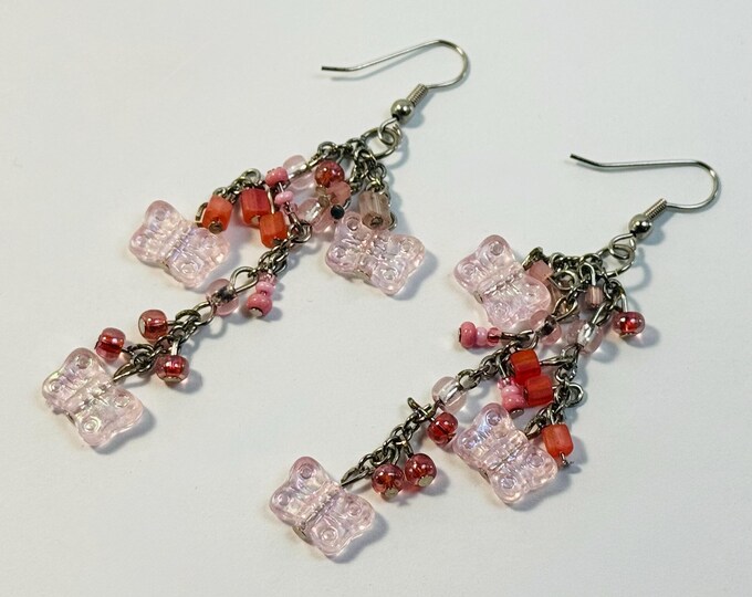 Pink Butterfly Dangle Earrings – Handmade Whimsical Fairycore Jewelry