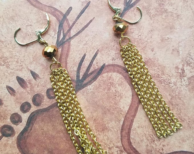 Gold bead and chain earrings