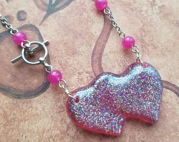 Pink Resin Double Heart Necklace