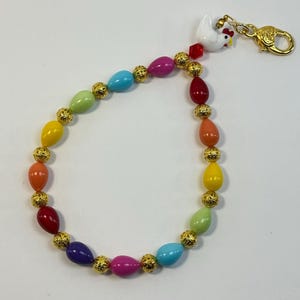 Correa de muñeca con cuentas de huevo arcoíris y dije de pollo: cordón kawaii para teléfono, correa de muñeca con cuentas de colores, accesorio adorable