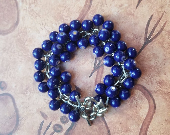 Blue Beaded Toggle Cluster Bracelet