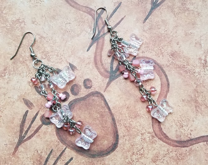 Pink Beaded Butterfly Earrings