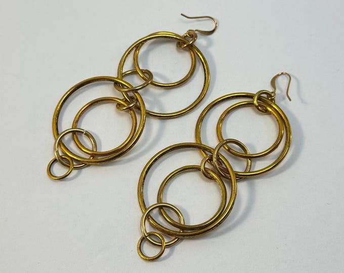 Bold Gold Hoop Dangle Earrings - Statement Geometric Drop Jewelry - Modern Lightweight Circle Earrings