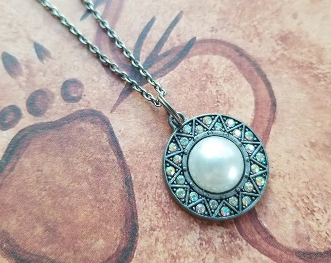 Half Pearl Muted Silver Pendant Necklace