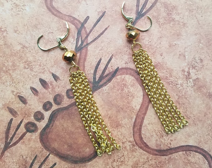 Gold bead and chain earrings