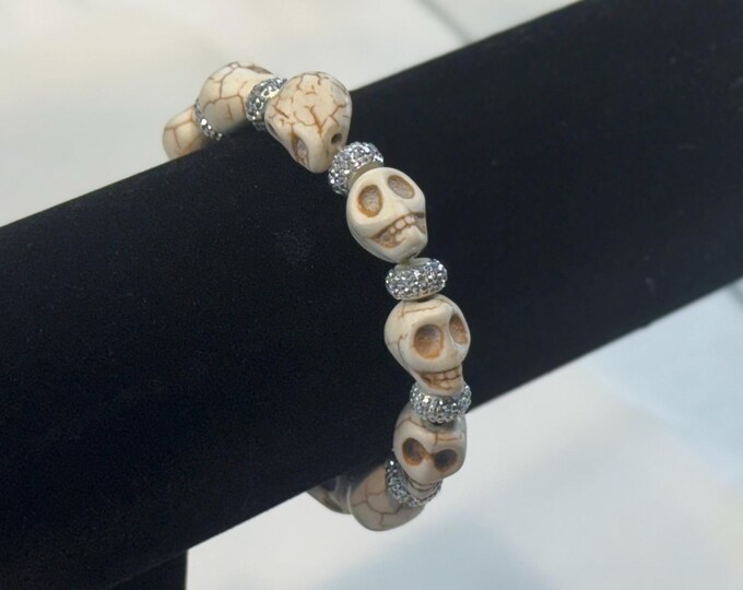 White Stone Skull Stretch Bracelet
