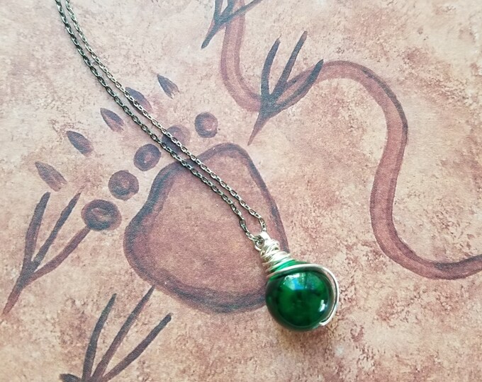 Green Wire-Wrapped Bead Neckalce