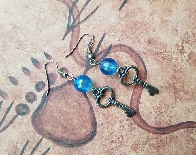 Blue Acrylic Bead Bubble Key Earrings
