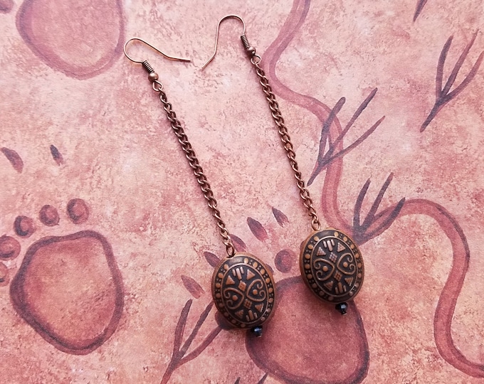 Brown Wood and Chain Earrings