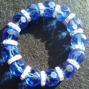 Cobalt Blue Bead Rhinestone Spacer Stretch Bracelet image 4