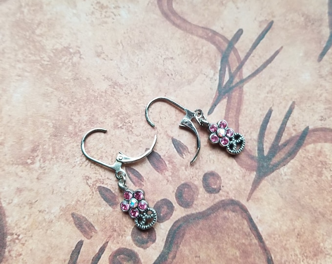 Small Pink  and Silver Flower Earrings