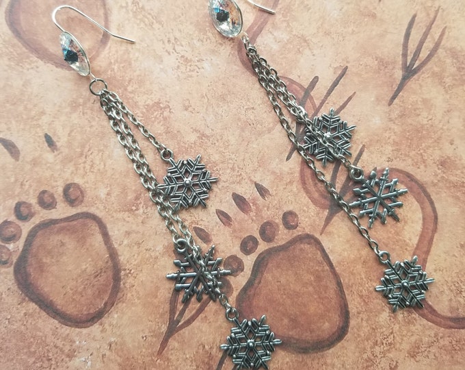 Silver Snowflake Charm and Swarovski Dangle Earrings