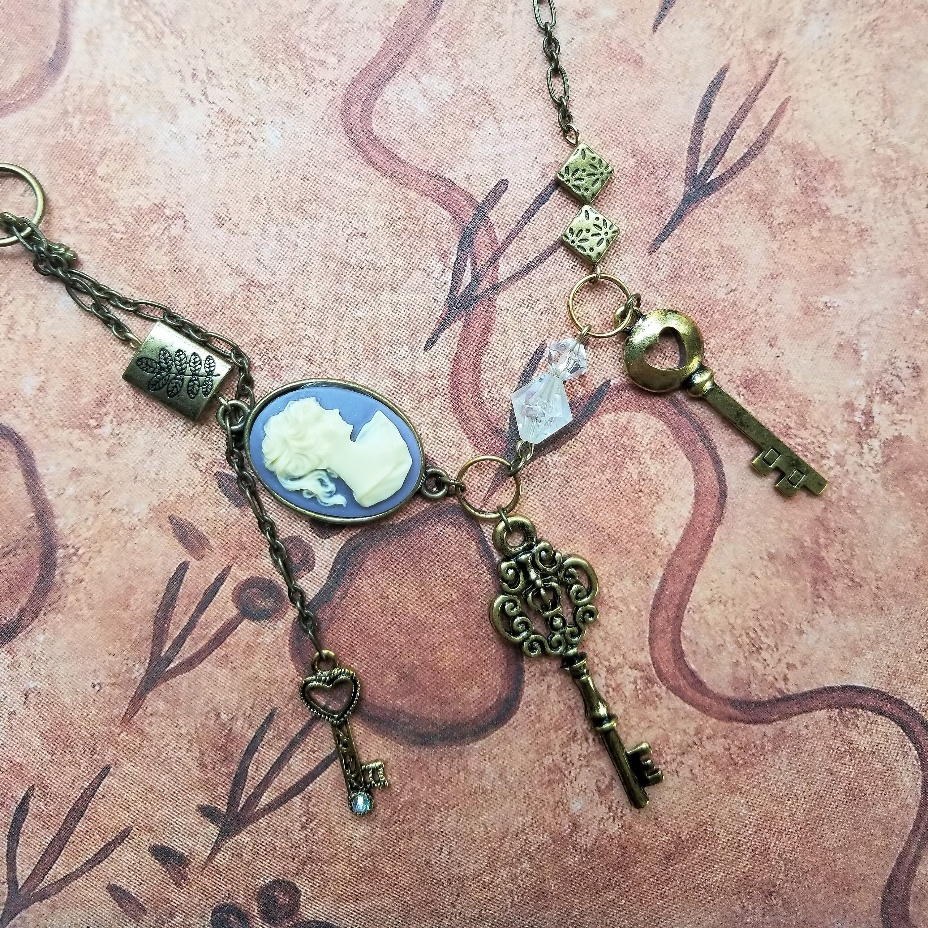 Cameo and Keys Charm Necklace