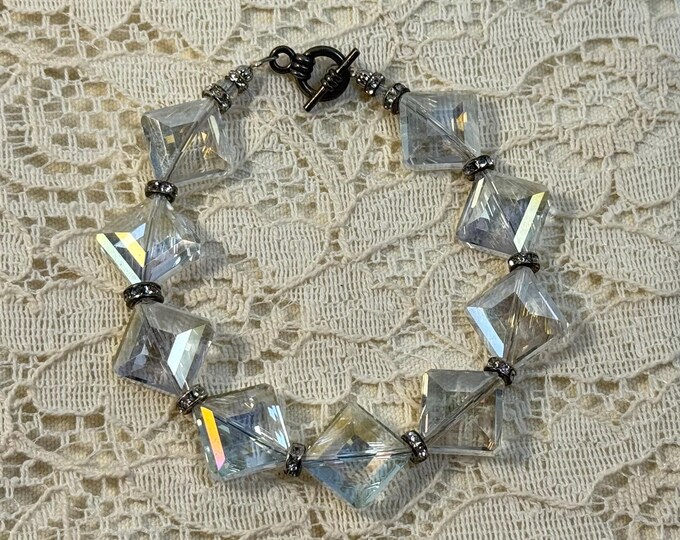 Crystal Bracelet with Rhinestone Spacers – Handmade Elegant Statement Jewelry