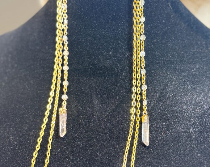 Gold chain and Beaded Crystal Long Earring
