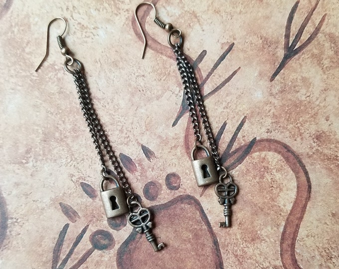 Copper Key and Lock Earrings