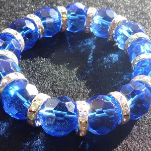 Cobalt Blue Bead Rhinestone Spacer Stretch Bracelet image 2