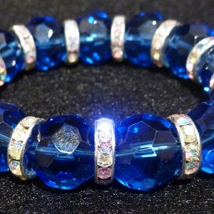 Cobalt Blue Bead Rhinestone Spacer Stretch Bracelet image 3