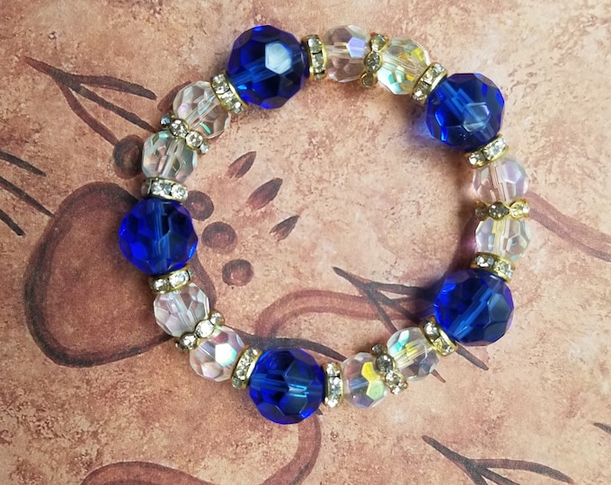Clear and Blue Glass Beaded Bracelet