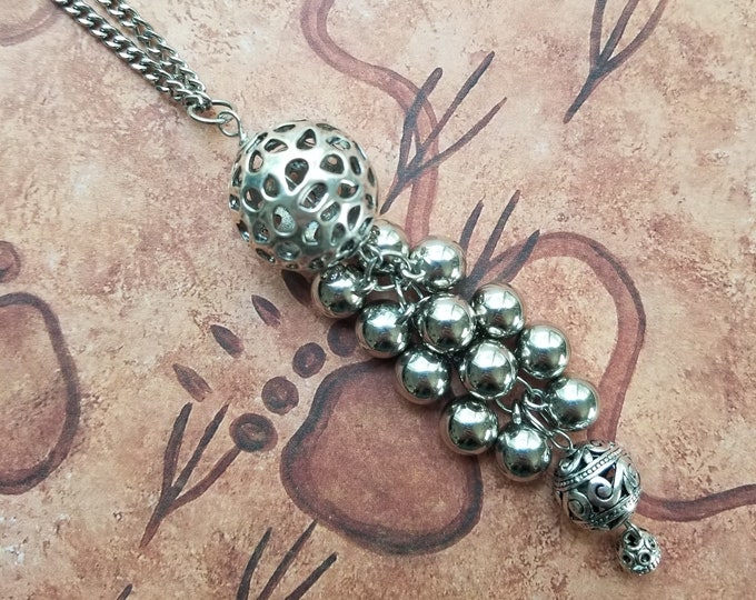 Multiple Silver Ball Drop Necklace