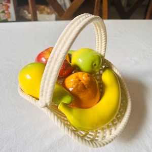 Vintage Rare Italian Porcelain Fruit Basket Pottery Centerpiece Decor