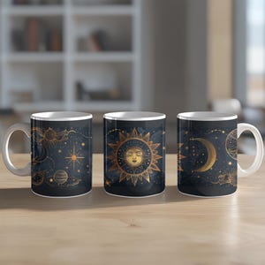 Celestial Sun & Moon Mug - Mystical 11oz Coffee Mug, Astrology Mug, Witchy Aesthetic Drinkware, Zodiac Sun Moon Cup