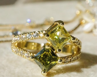 Anel de zircônia ajustável, anel de zircônia verde, anel de diamante CZ, presente perfeito para ela, aniversário de agosto, anel de peridoto verde natural, anel elegante