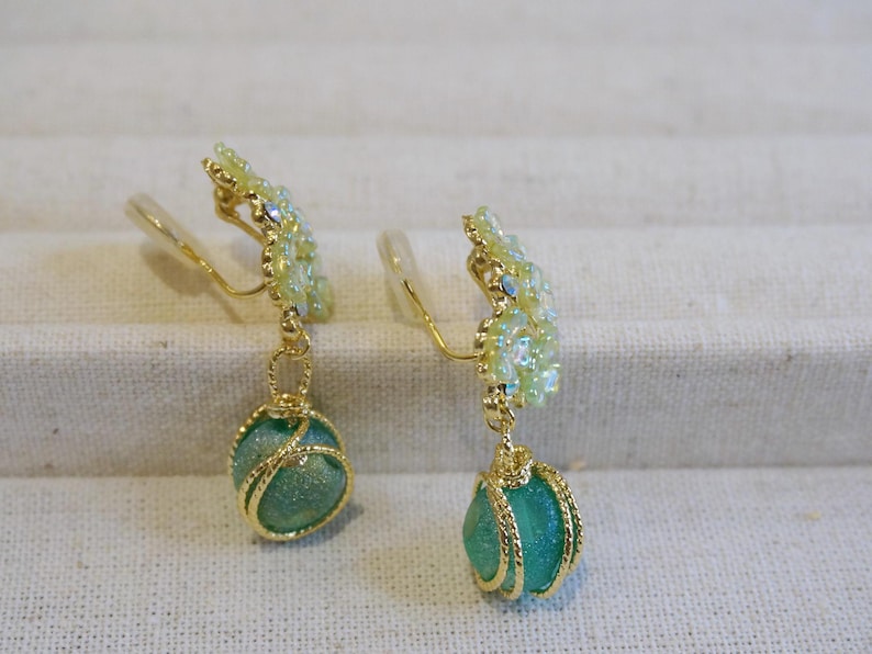 Sterling Silver Shell Flower Earrings: Cat Eye Gemstone Dangles image 4