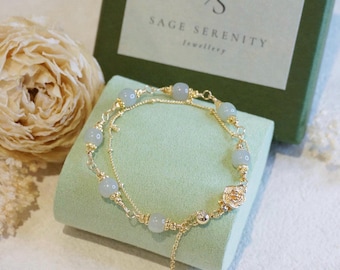 Pulseiras de corrente de ouro e prata com jade natural, pulseira de flor de jade, pulseira de cristal de jade, joias de ioga de cristal, pulseira de contas de jade, presente para ela