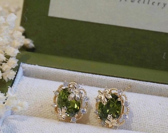 Green Zirconia Earrings, Peridot Green Zircon Earrings, Zircon Stud Earring, Dainty Gemstone Earrings, Anniversary Gifts, Birthday Gifts