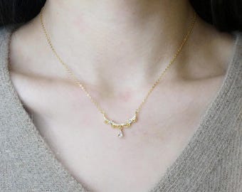 14k Gold Delicate CZ Diamond Pendant Necklace, Dainty Multi Stone Zircon Necklace for Her, Minimalist Bridal Jewelry, Tiny Gemstone Gift
