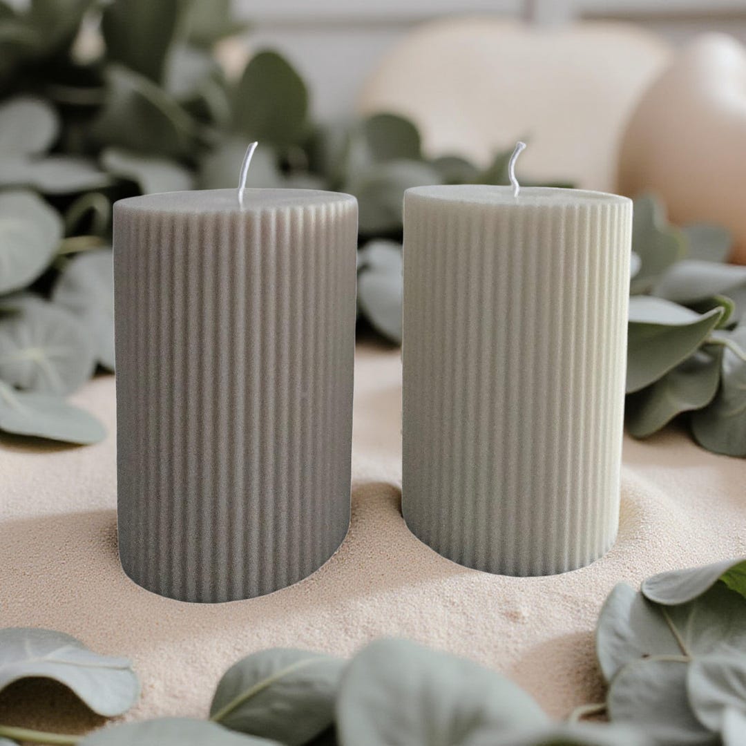 Ribbed Pillar Candle - Etsy