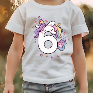 Unicorn 6th Birthday PNG: Rainbow Horn Girl Shirt (Digital Download)