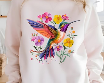 Floral Hummingbird PNG: Spring T-Shirt Sublimation Clipart (Digital Download)