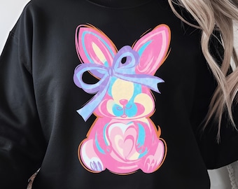 Retro Easter Bunny PNG: Brush Stroke Bow Design (Digital Download)