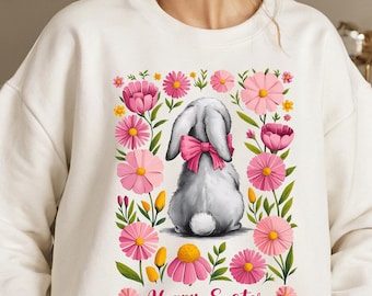 Boho Easter Bunny PNG: Glitter Floral Design (Digital Download)