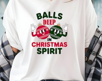 Divertente grafica per maglietta con palline di Natale, PNG retrò (download digitale)