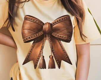 Western Cowgirl Leather Bow PNG, Brown Watercolor Clipart (Digital Download)