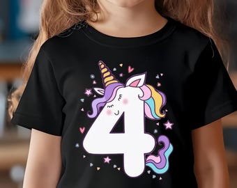 Unicorn Fourth Birthday PNG: Rainbow Horn Shirt Design (Digital Download)
