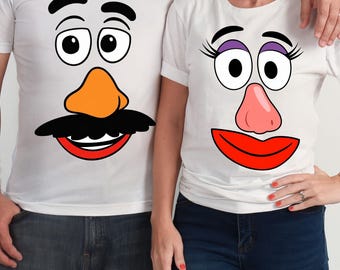Mr. & Mrs. Potato Head Matching Couple T-Shirt Design (PNG)